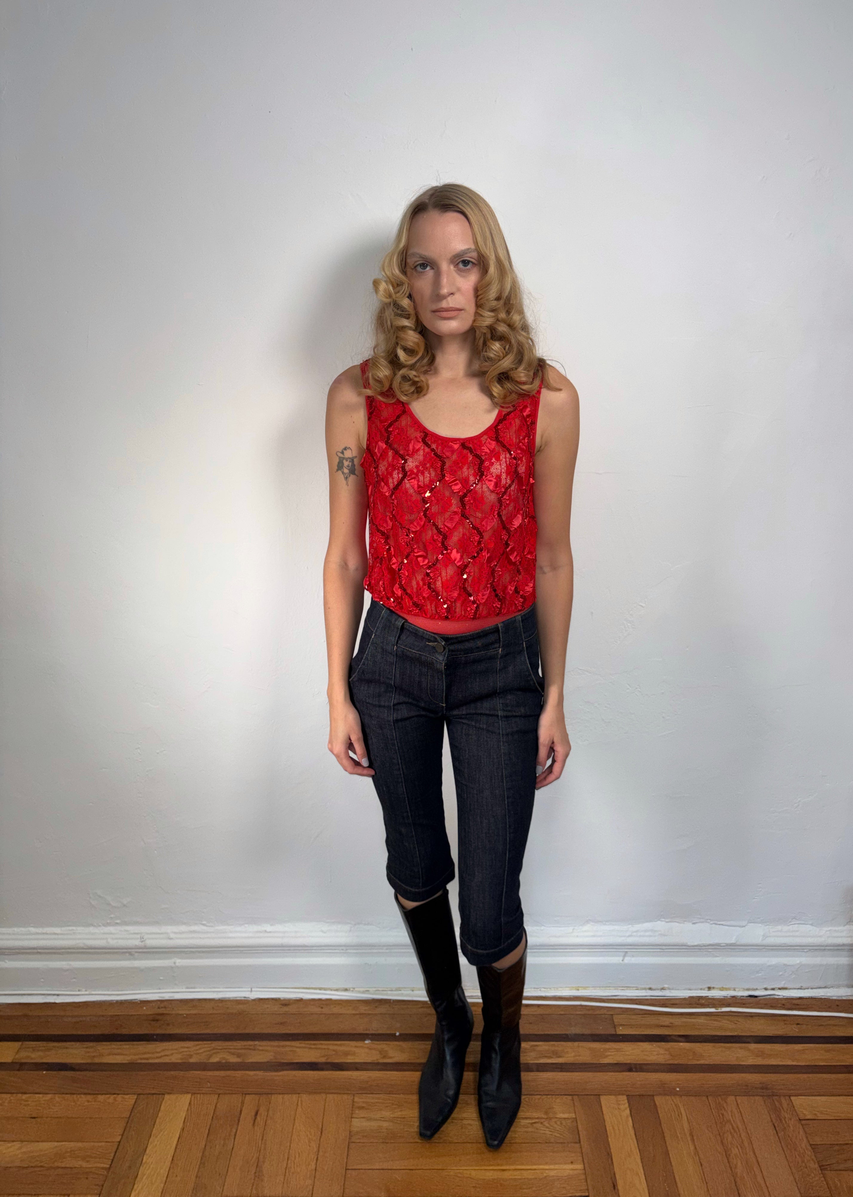 Vintage Red Sparkle Bodysuit