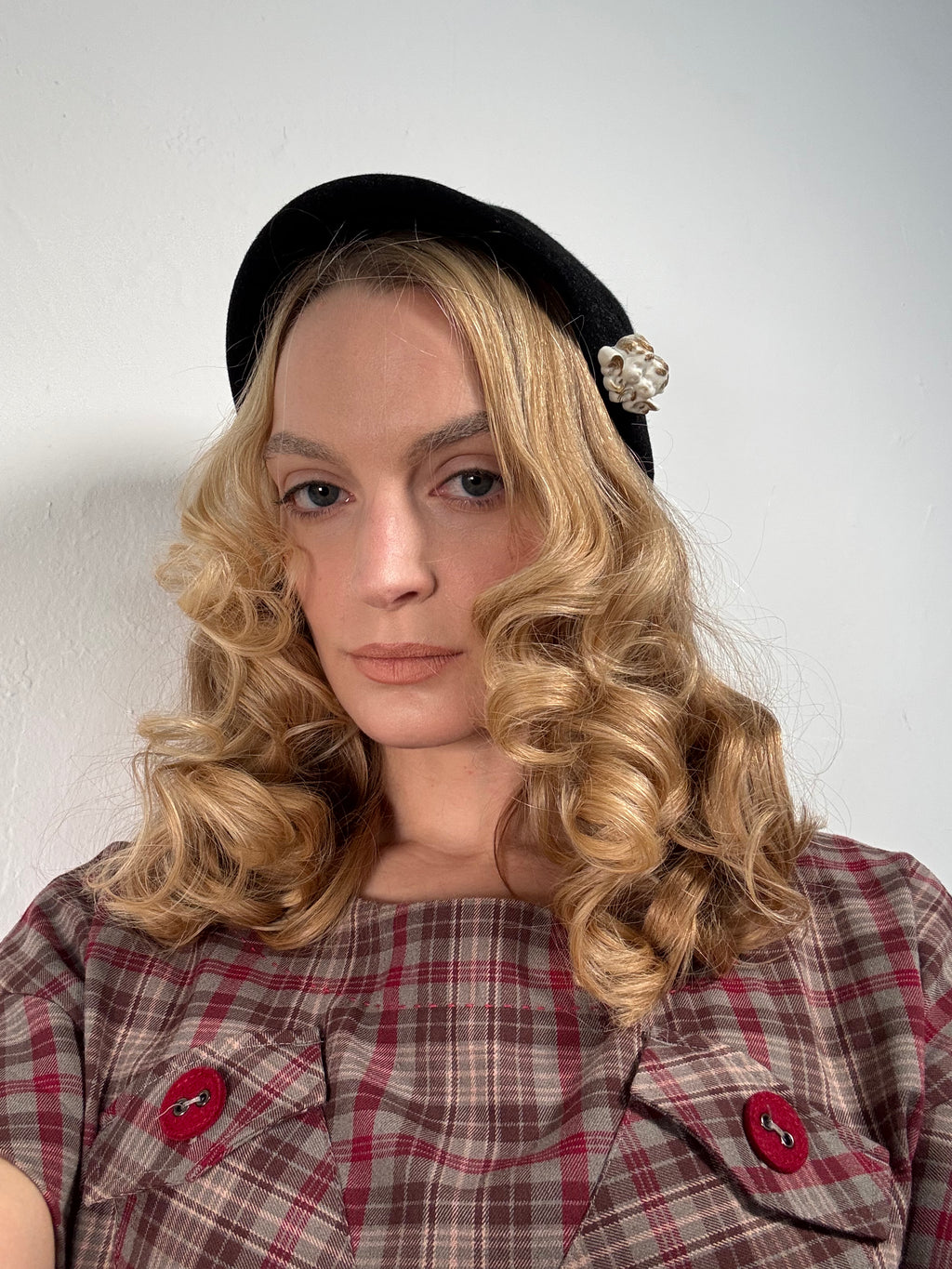 Vintage Black Hat with Angel Pin